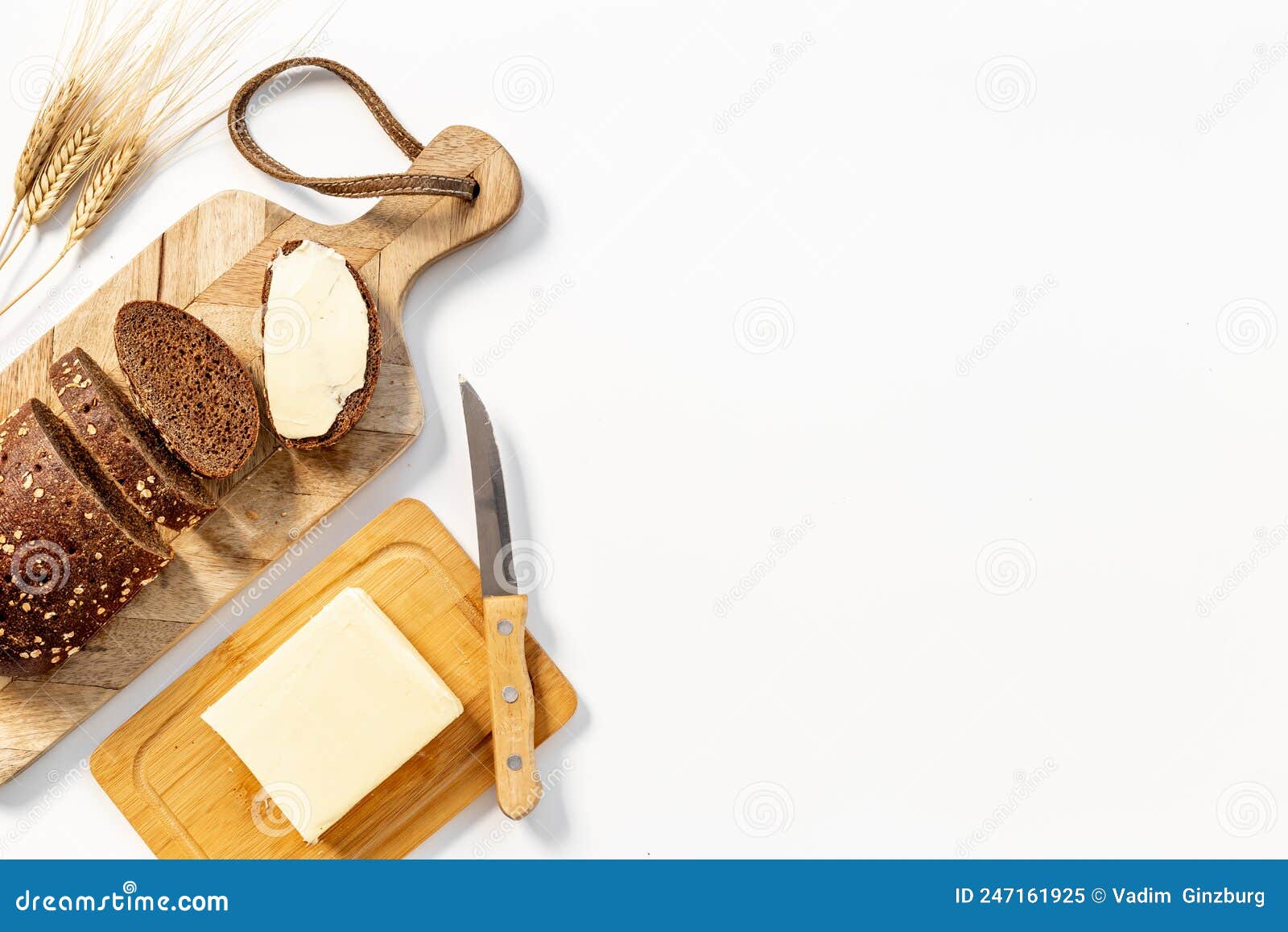Home Baked Bread with Butter. Healthy Breakfast, Top View Stock Image Image of nuts, brown
