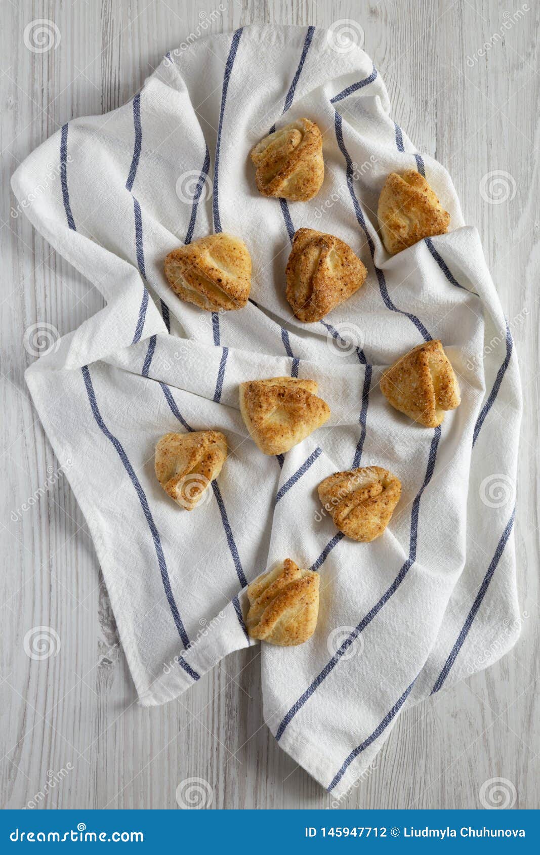 Home Baked Cottage Cheese Biscuits On Cloth Over White Wooden