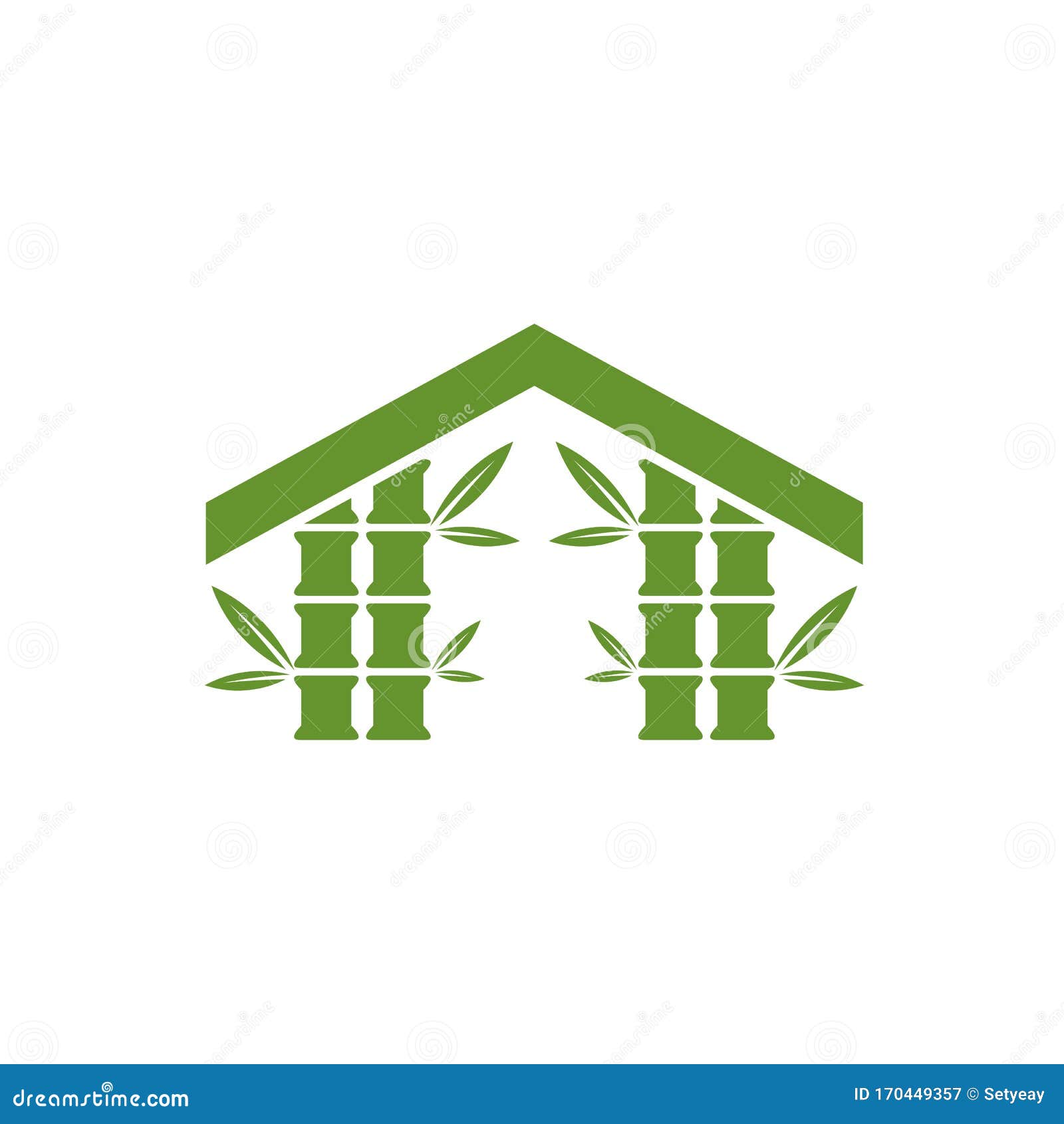 Home Bamboo Logo Template. Green Bamboo Trees Vector Design Stock