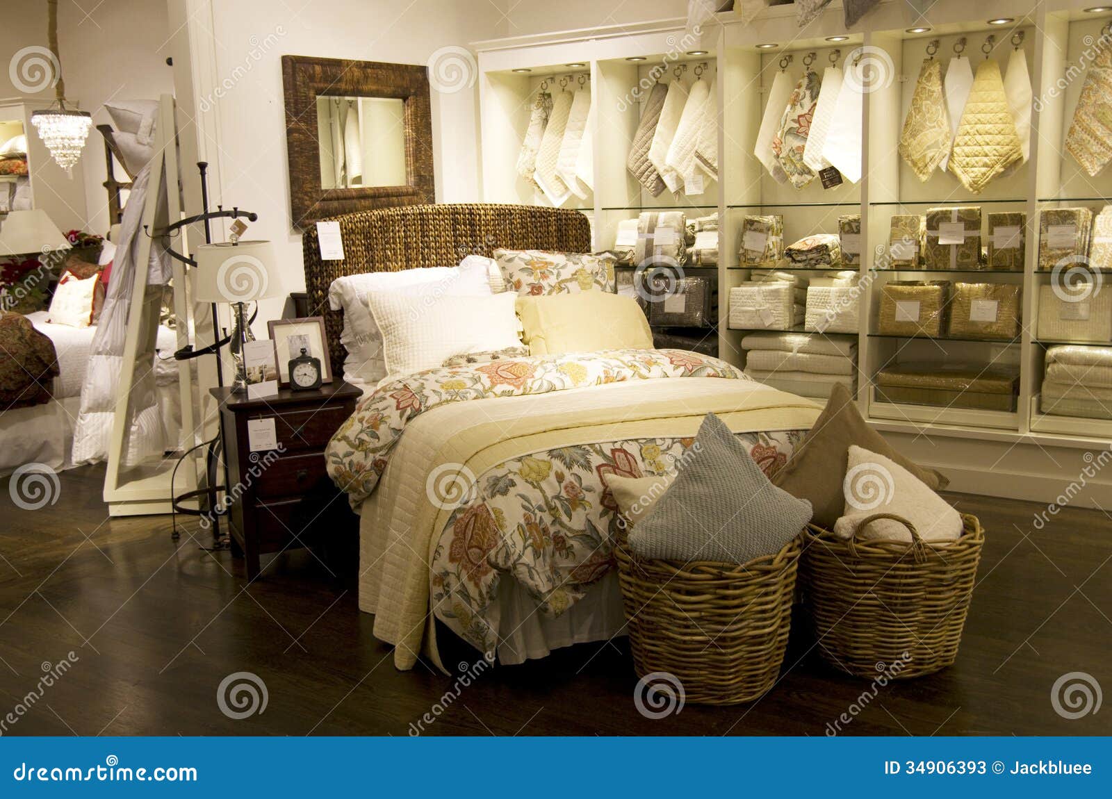 Home Bedroom Decor Furniture Store Stock Image - Image of pillow