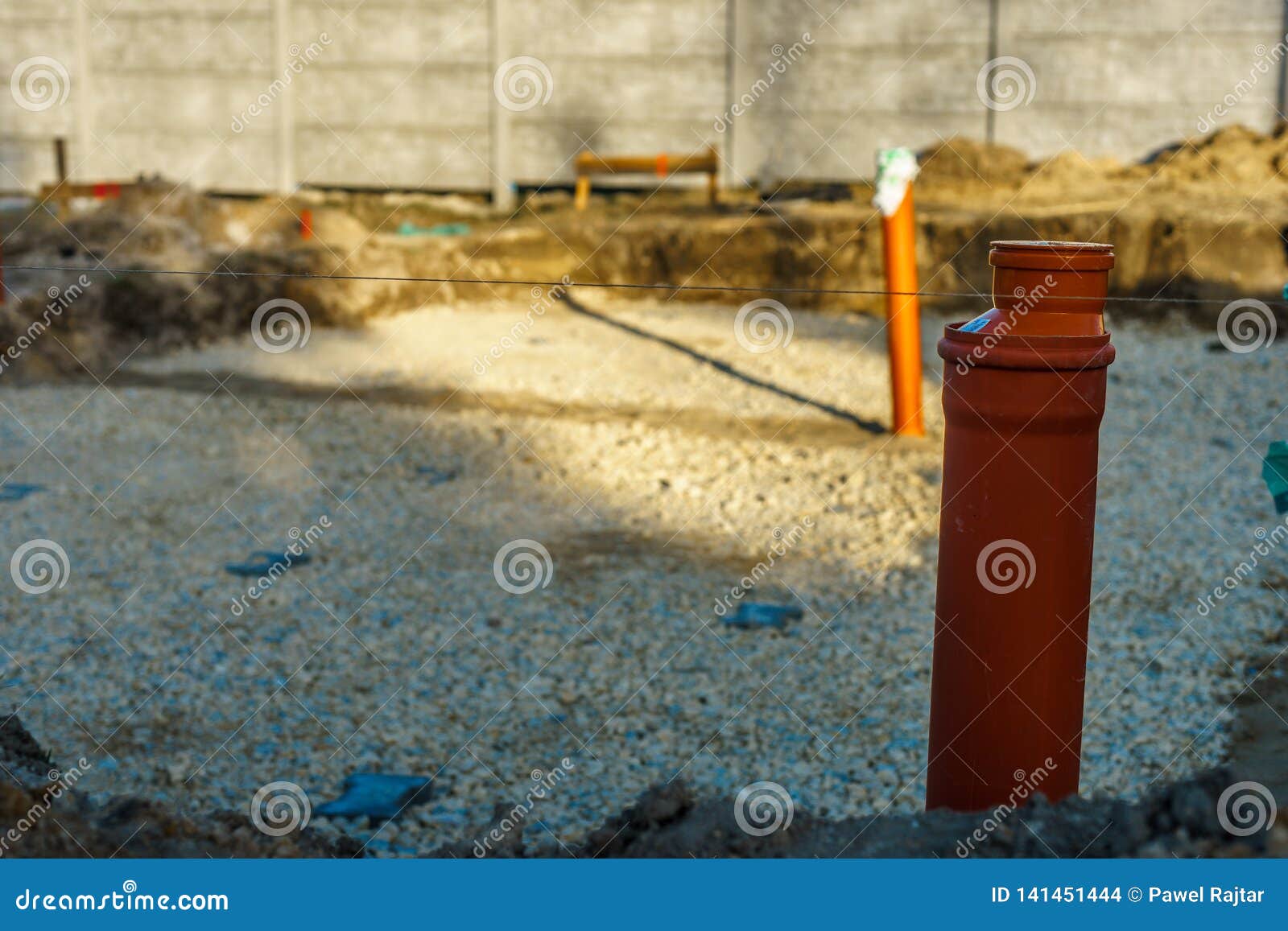 Home Construction, Sewer Pipes Under the Foundation Stock Photo Image