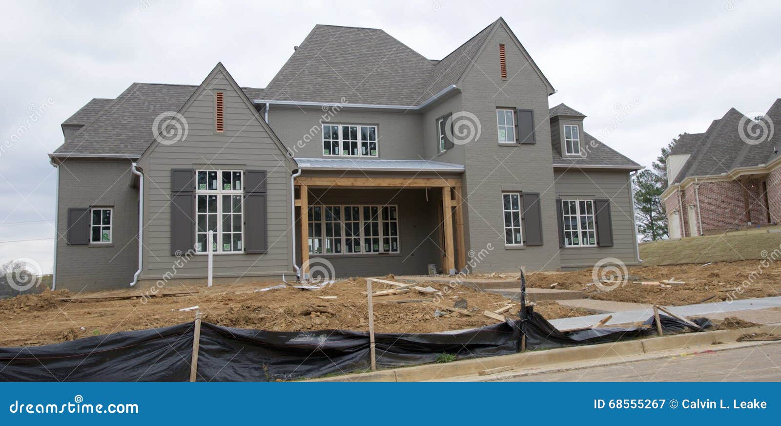 Home in Dark Gray Under Construction in Suburbia Stock Image Image of