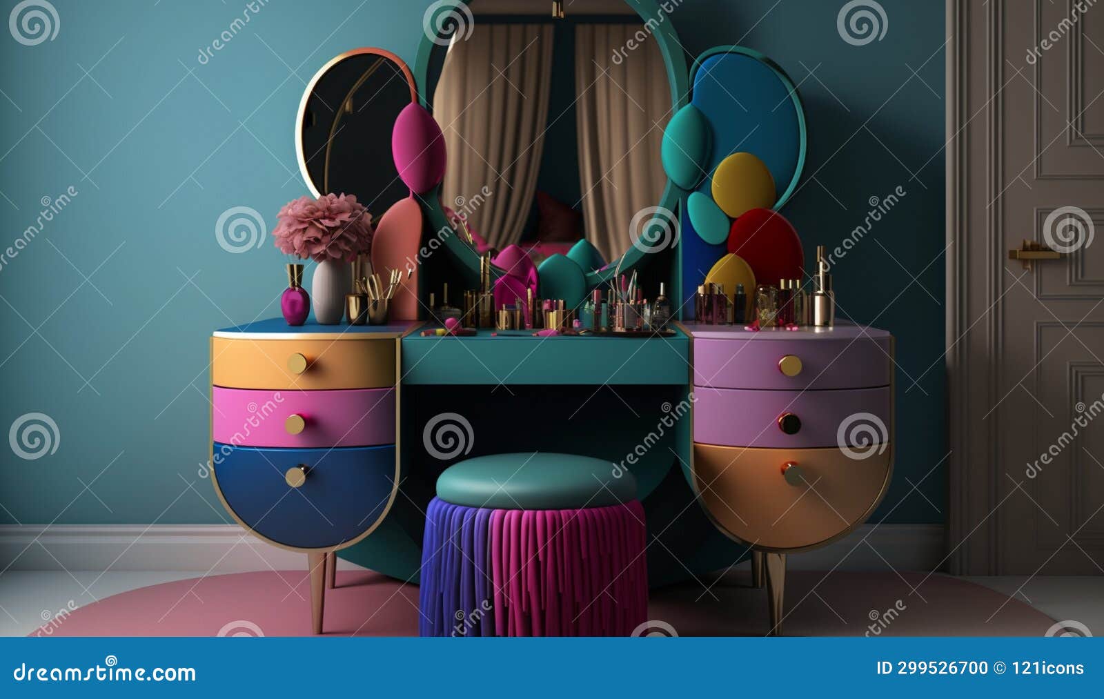Home Decor Dressing Table, Colorful Design. Generative AI Stock
