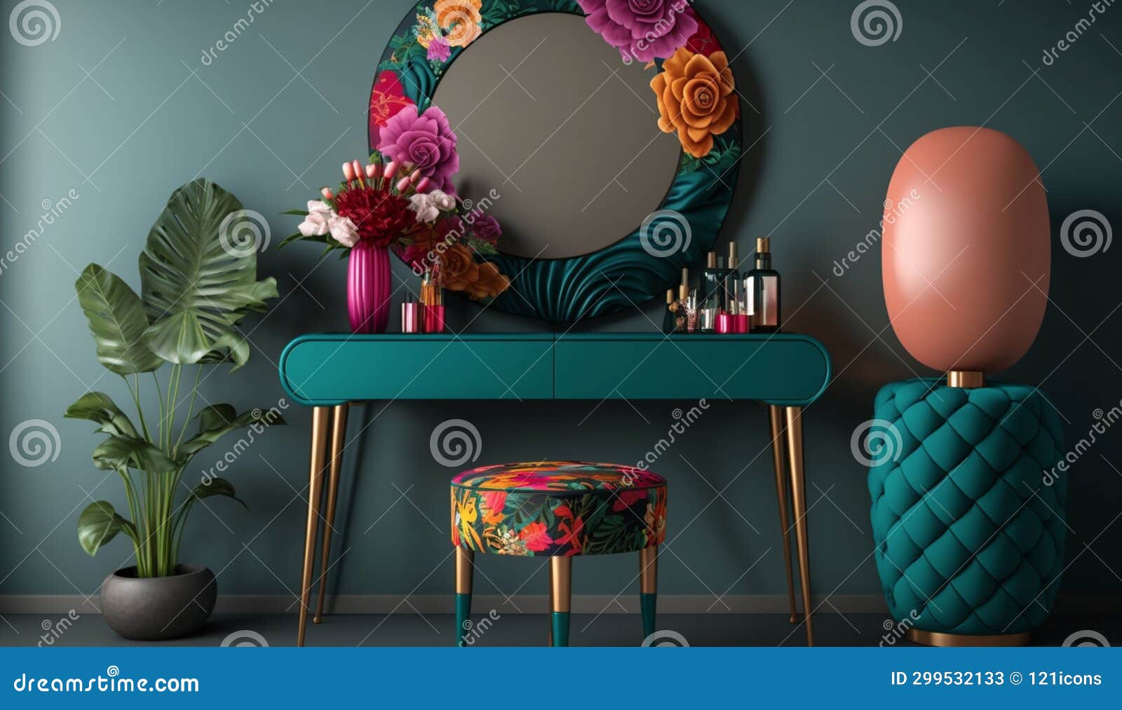 Home Decor Dressing Table, Colorful Design. Generative AI Stock
