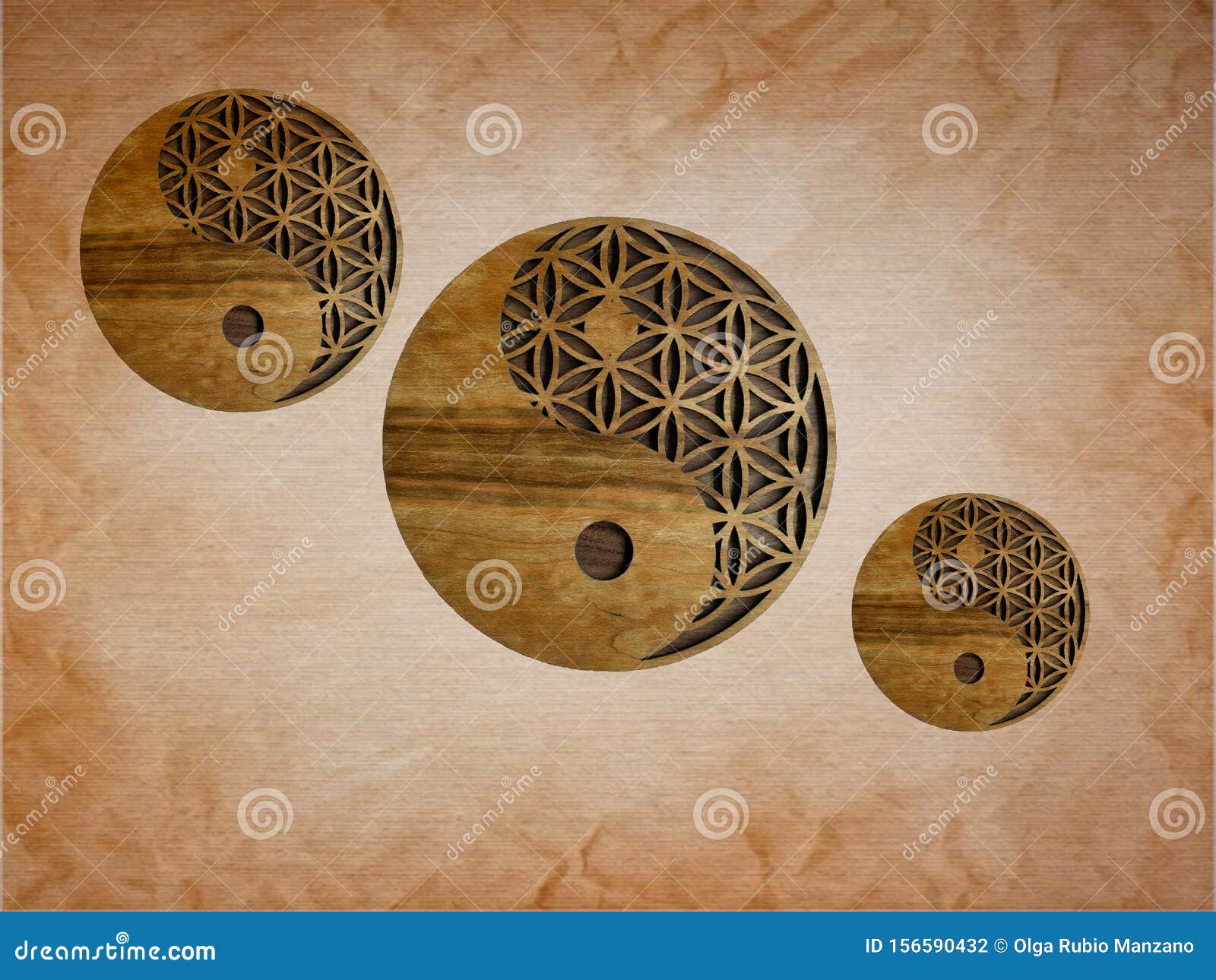 Home Decor with Yin-yang Symbol Handmade in Wooden Stock Photo - Image