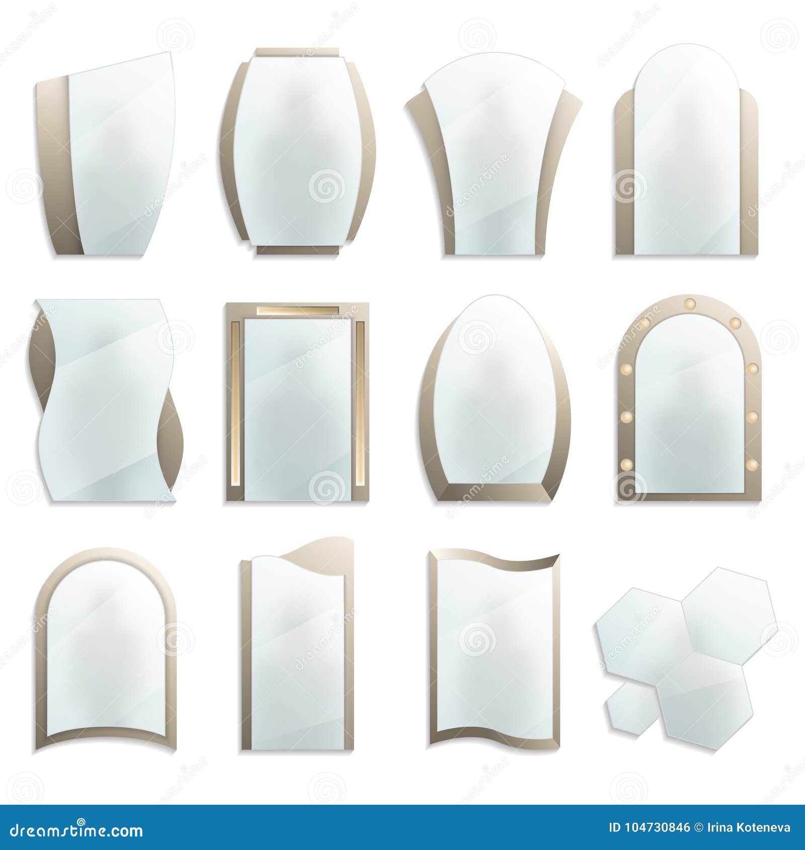 Home Decorative Wall Mirrors Icon Set Stock Vector Illustration