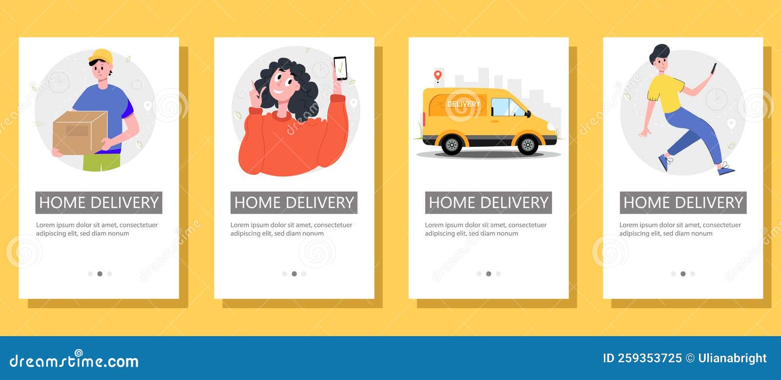 Home Delivery Mobile App Banner Set. Vector Illustration. Stock Vector