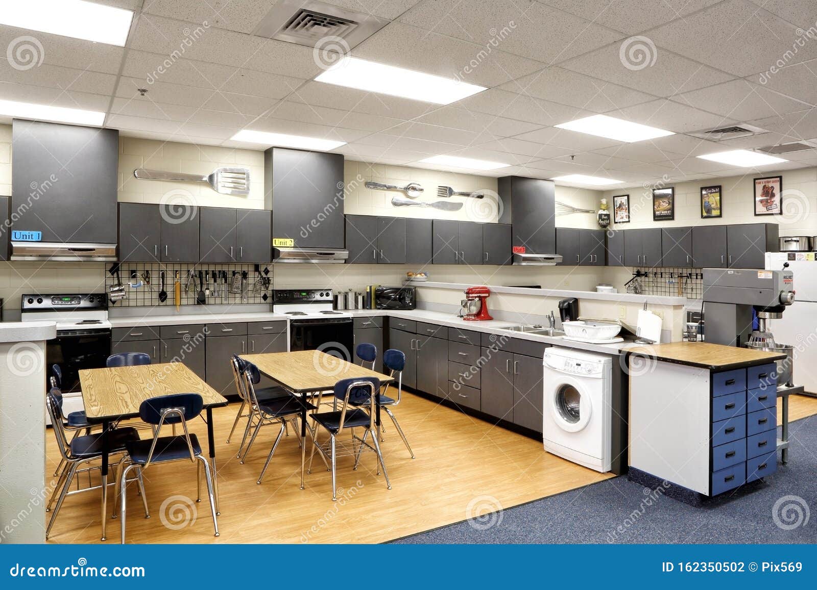 a high school home economics class room.