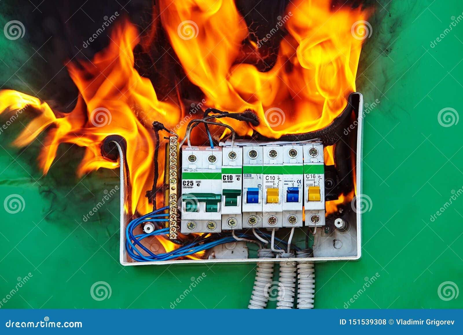 Home Electrical Fire Started in Distribution Board Stock Photo Image