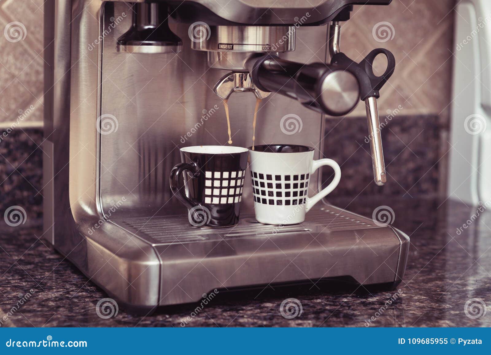 Espresso Machine Making Two Cups of Coffee Stock Image Image of
