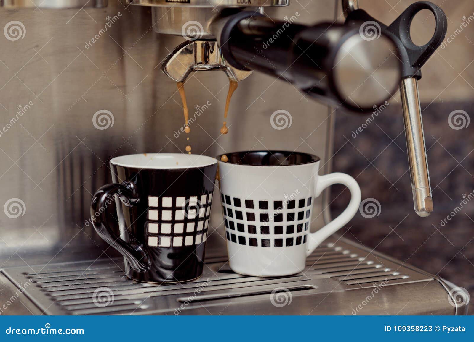 Espresso Machine Making Two Cups of Coffee Stock Image Image of