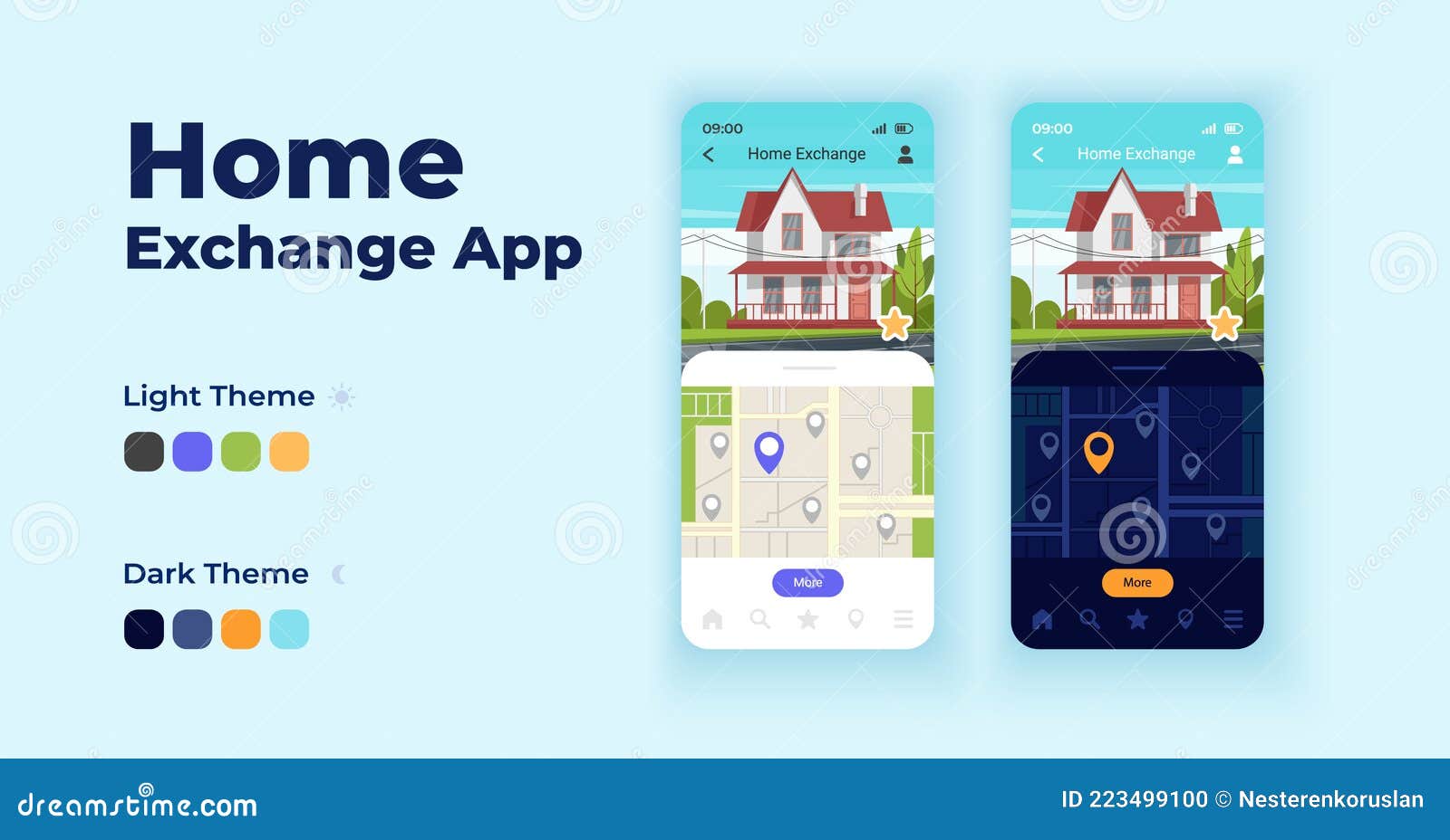 Home Exchange Cartoon Smartphone Interface Vector Templates Set Stock