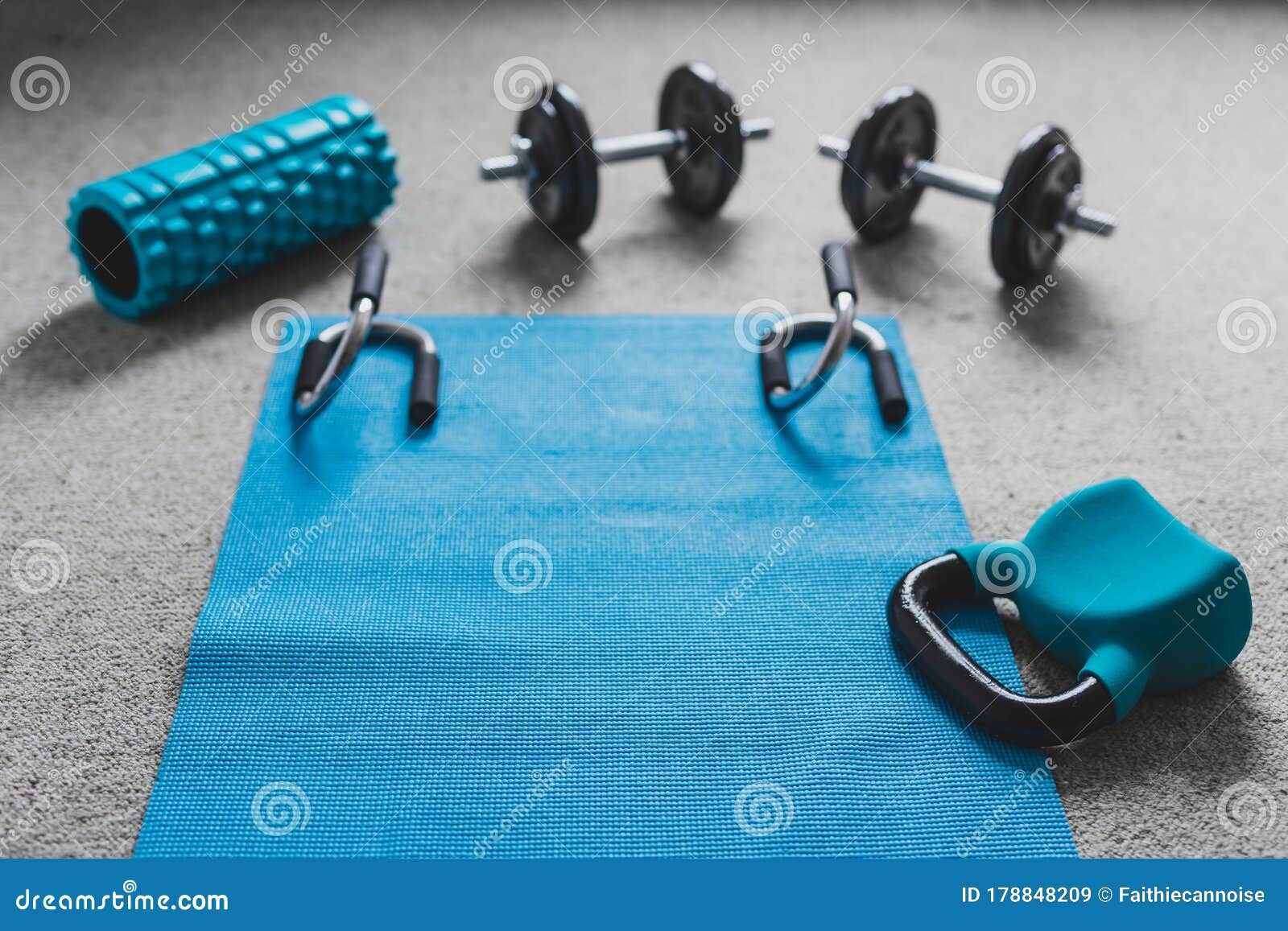 Home Gym Concept, Room with Dumbbells and Fitness Gear on Yoga Mat To ...
