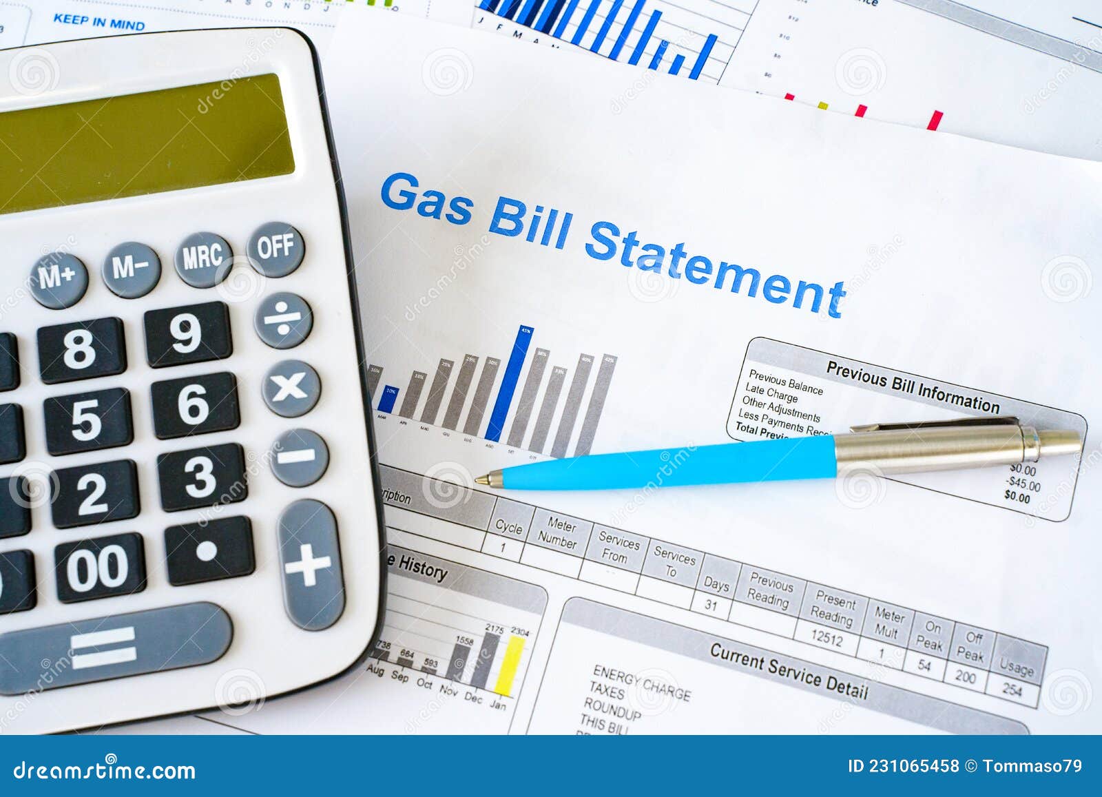 Home Heating Gas Expenses and Bill Statement Document Stock Photo