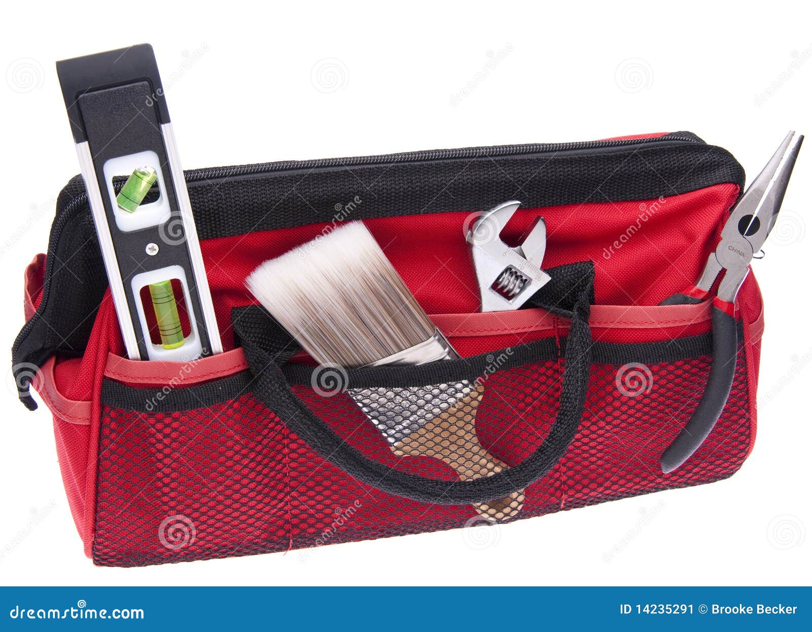 Home Improvement Scene. Red Tool Box with Tools Isolated on White with a Clipping Path.