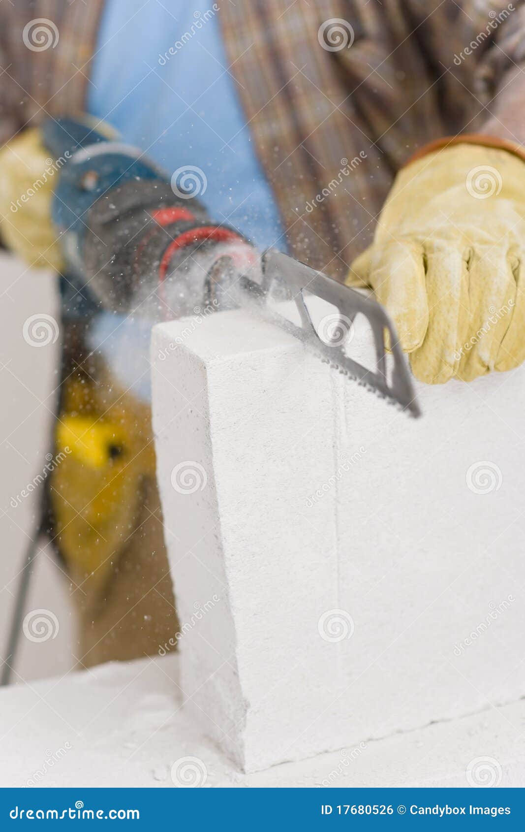 Home Improvement Handyman Cut Brick with Saw Stock Photo Image of
