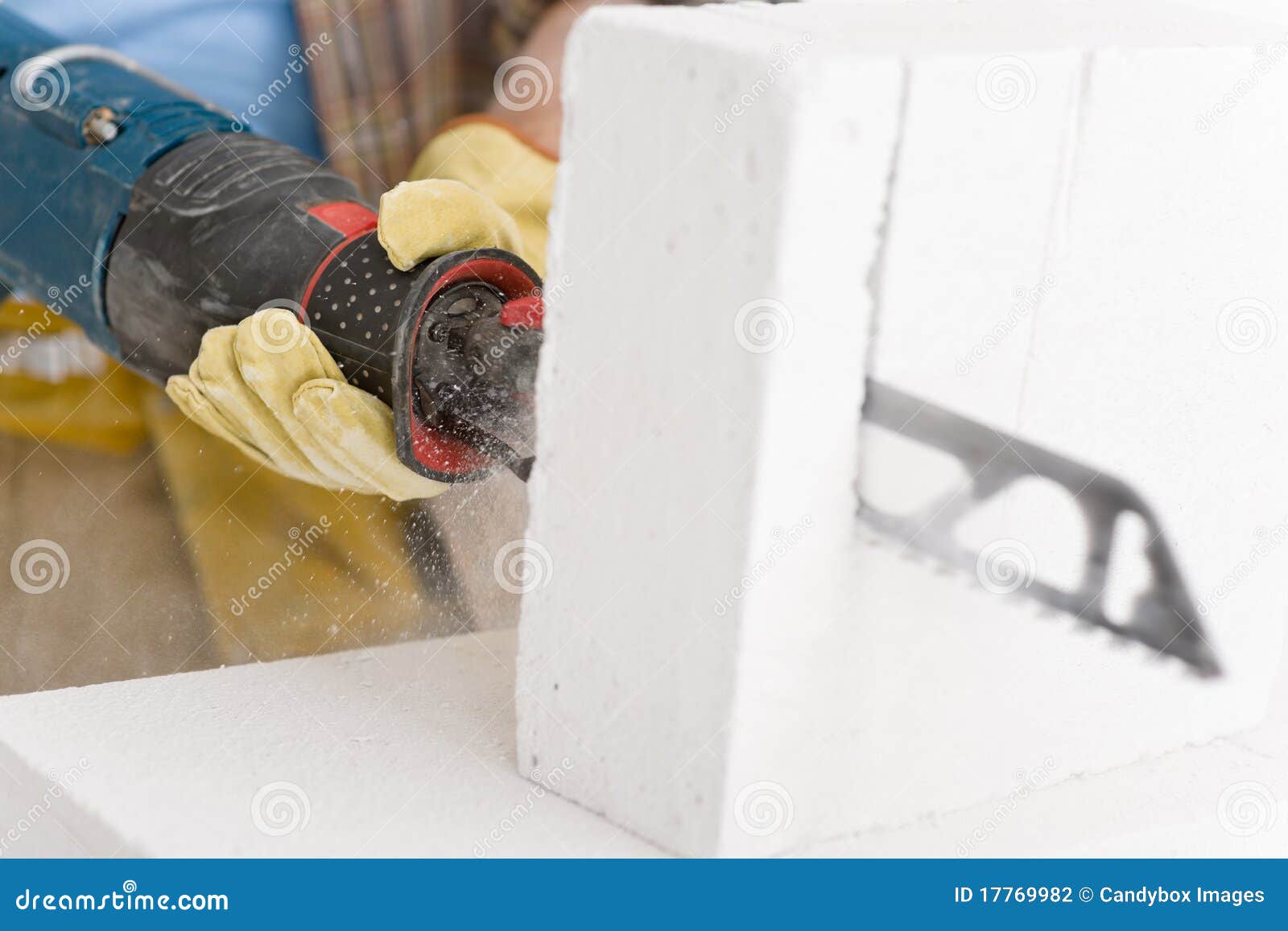 Home Improvement Handyman Cut Brick with Saw Stock Photo Image of