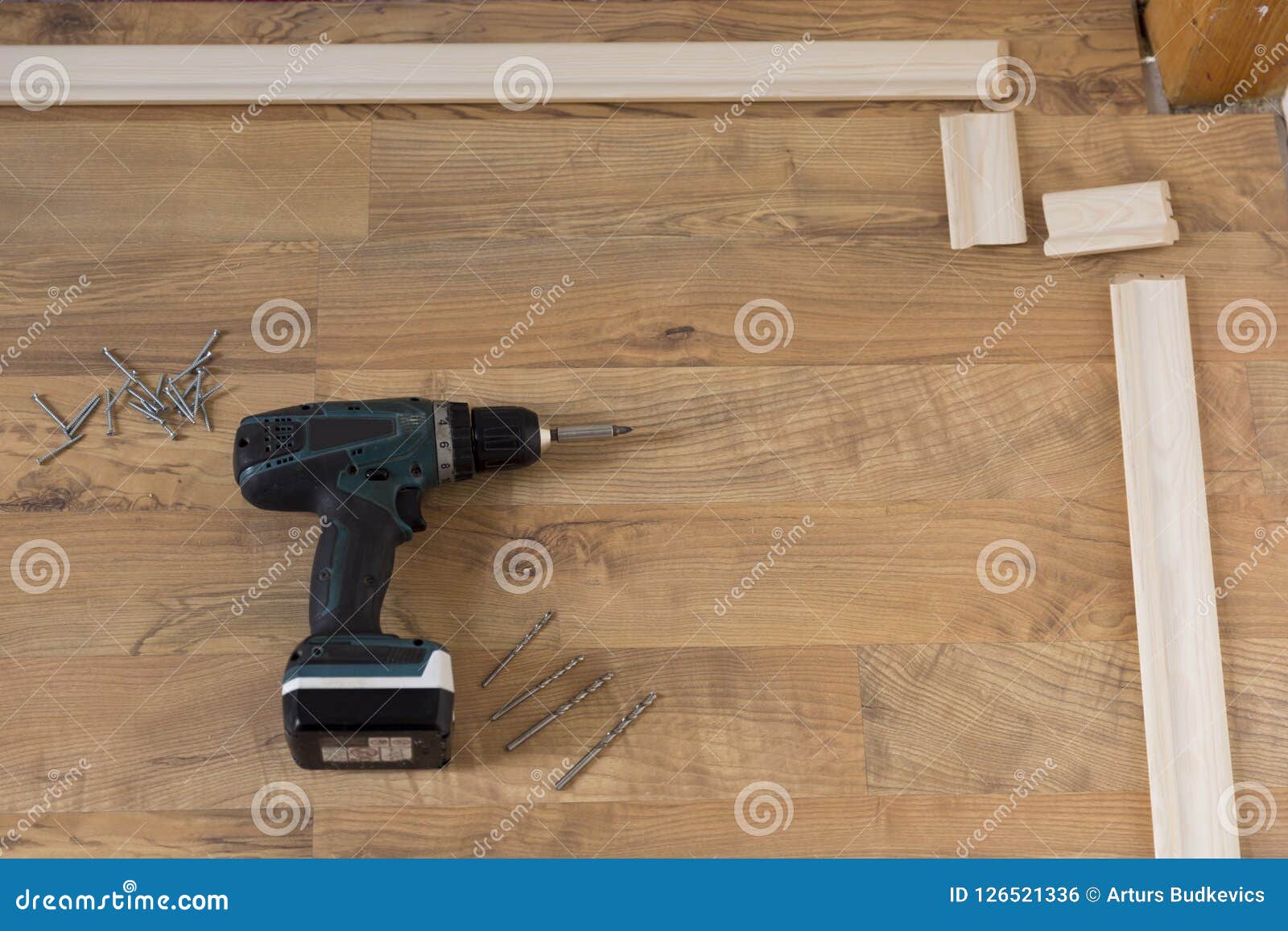 Floor Moldings And Paint Color Swelling On Old White Wall RoyaltyFree