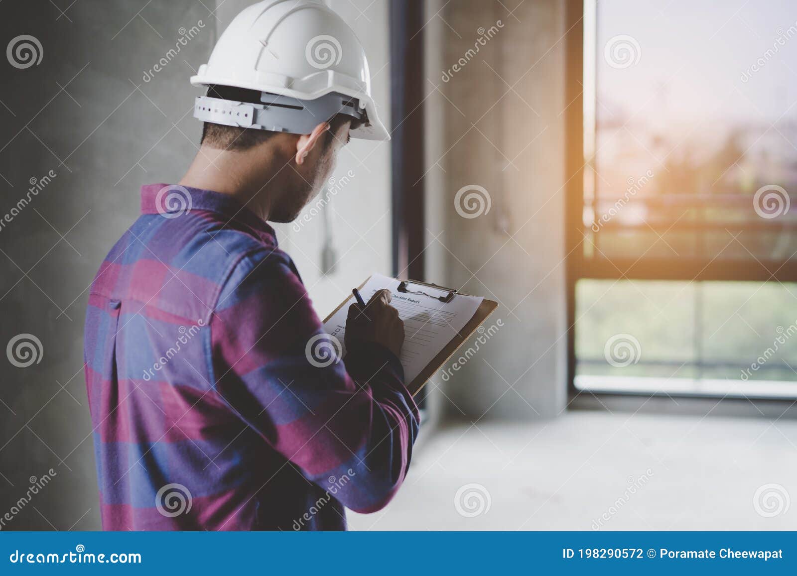 home inspection consultancy. inspector checking material of balcony and looking for fracture