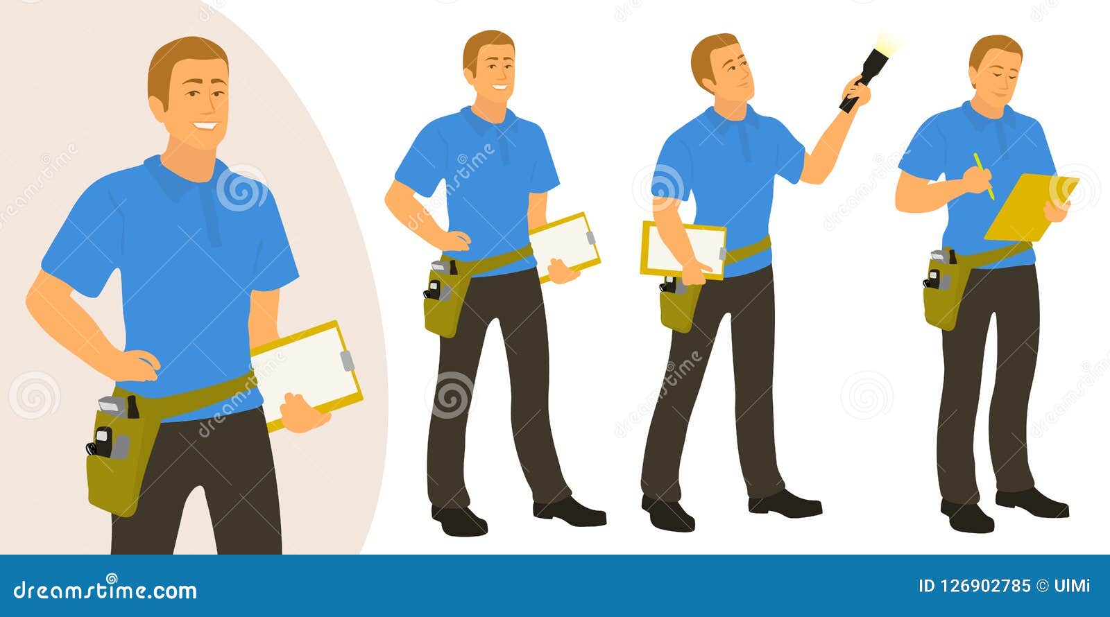 home inspector man poses set for infographics or advertisement
