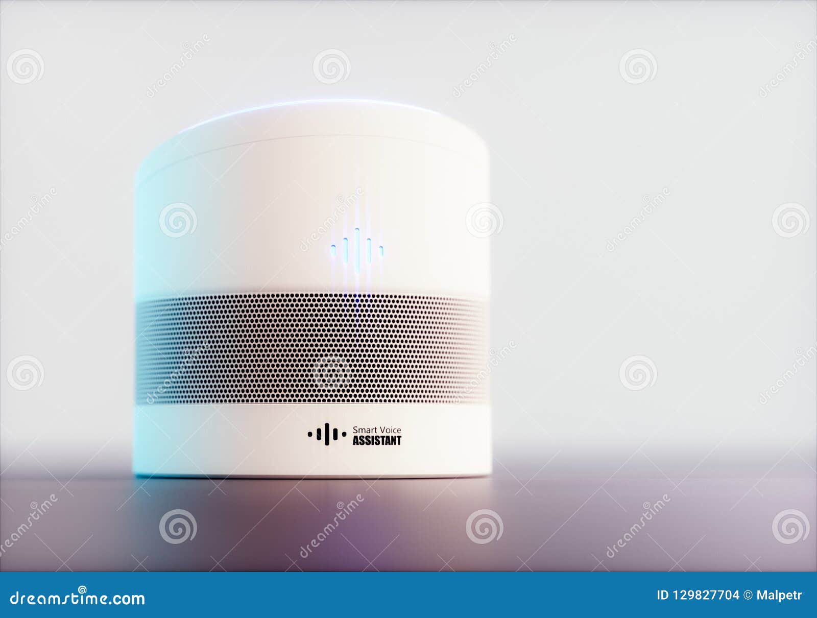 home intelligent voice activated assistant. 3d rendering concept of white hi tech futuristic artificial intelligence speech recogn
