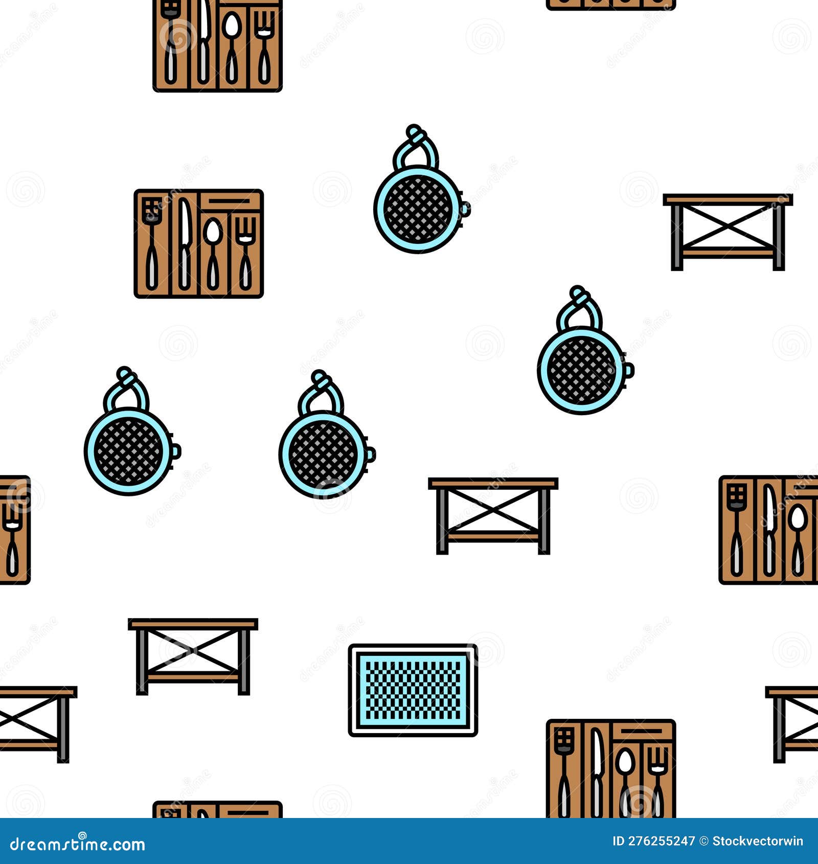 Home Interior Accessories Design Vector Seamless Pattern Stock Vector