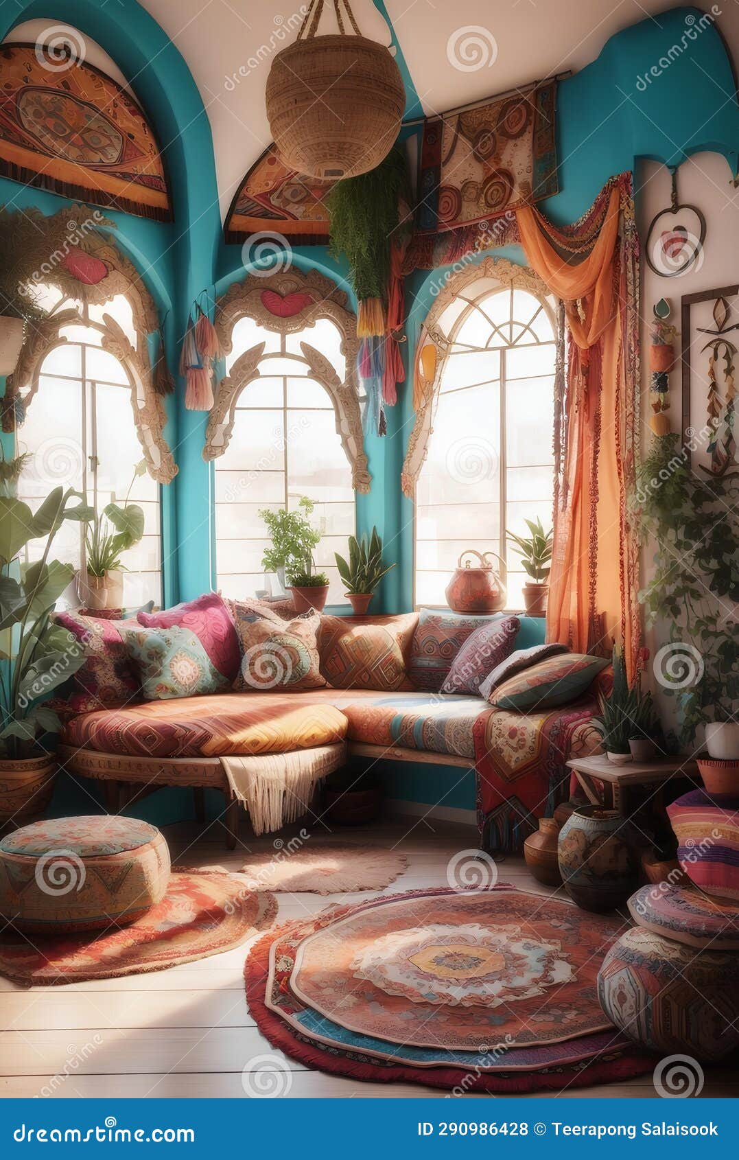 A Home Interior Design with Bohemian Style Stock Illustration