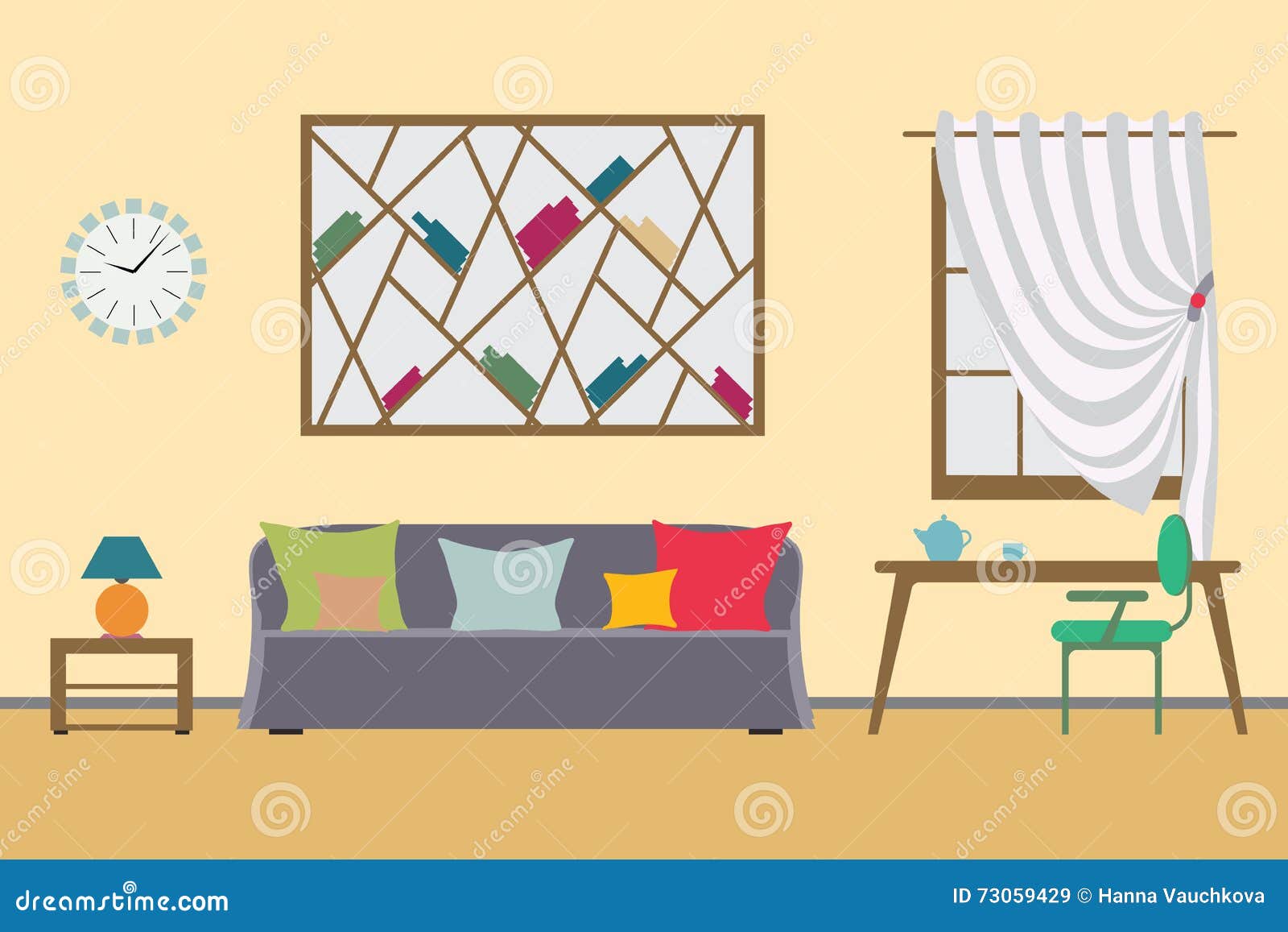 Home Interior Flat Vector Design Workspace For Freelancer