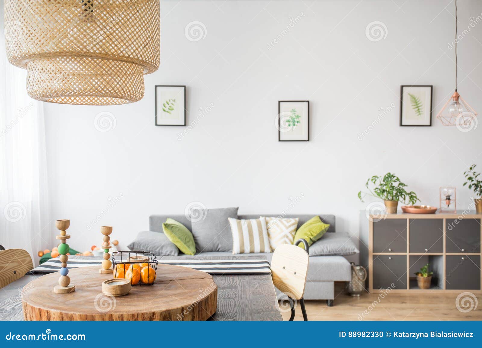 Home Interior with Wooden Accessories Stock Photo Image of grey, lamp