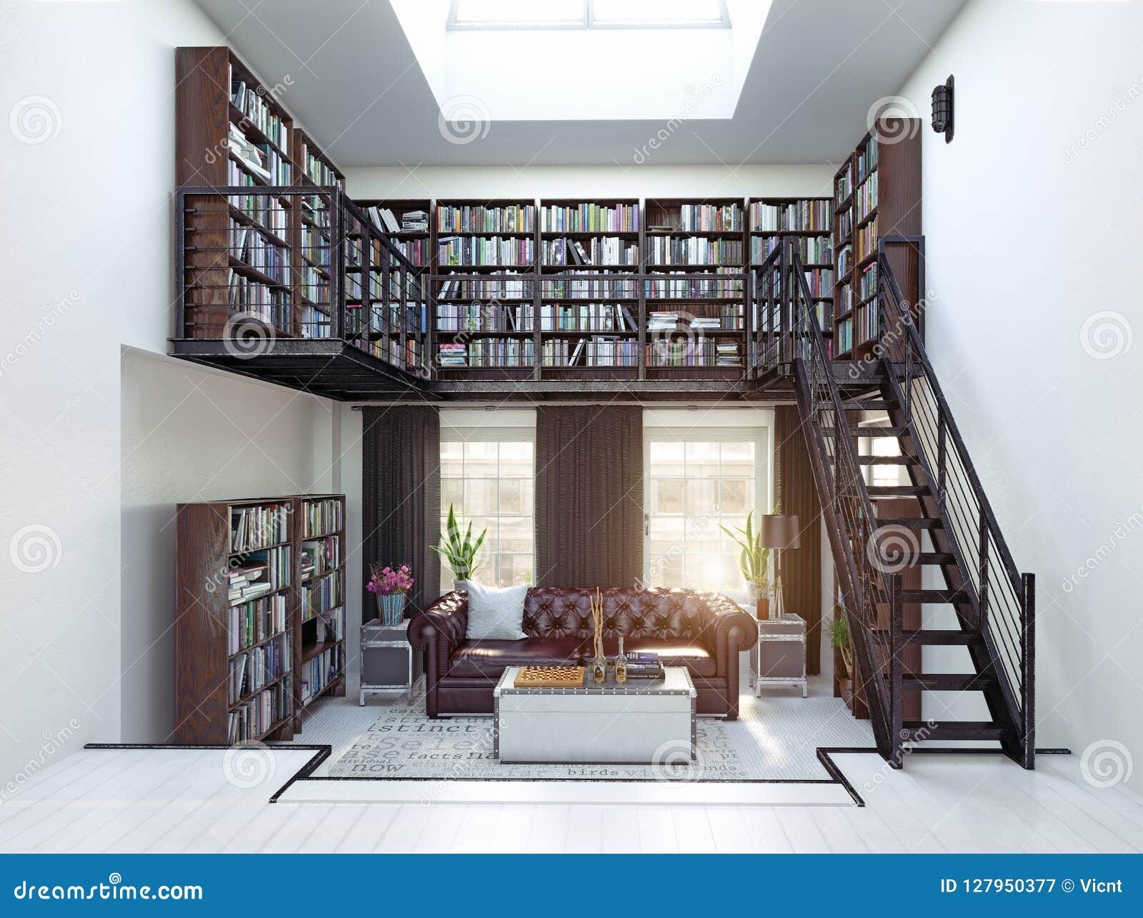 Home Library Interior Design. Stock Illustration - Illustration of ...