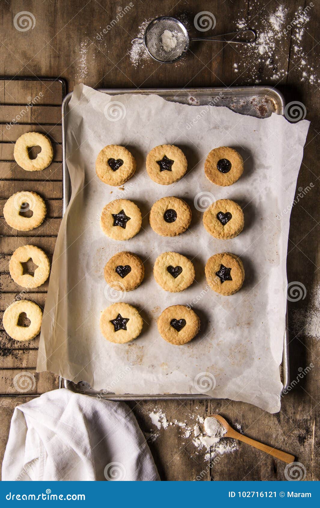 Home Made Biscuits on a Rustic Pan and Wooden Table. Cozy Old Style in
