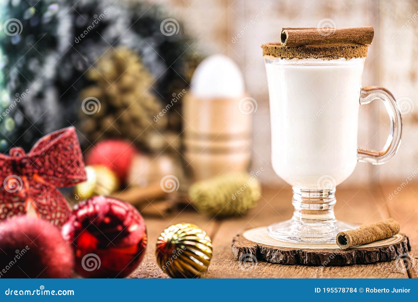 Home Made Christmas Drink Typical of the Christmas Holiday, Sweet Eggnog with Rum or Cognac