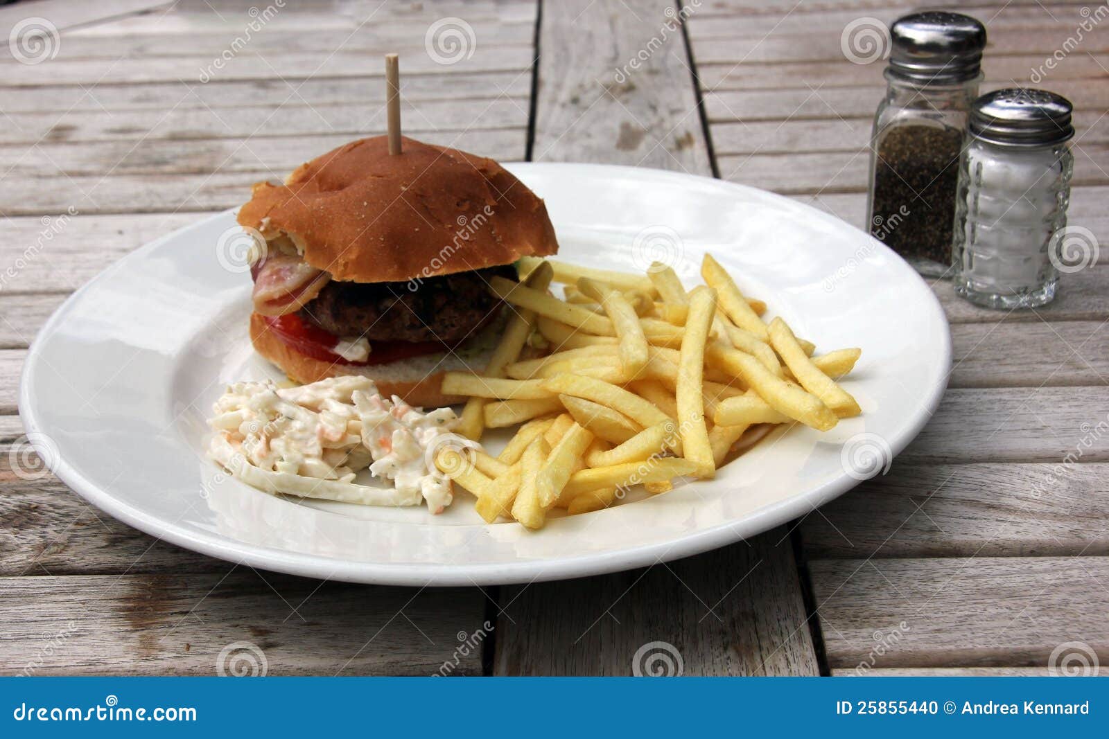 Home Made Hamburger and Chips and Coleslaw Stock Photo Image of