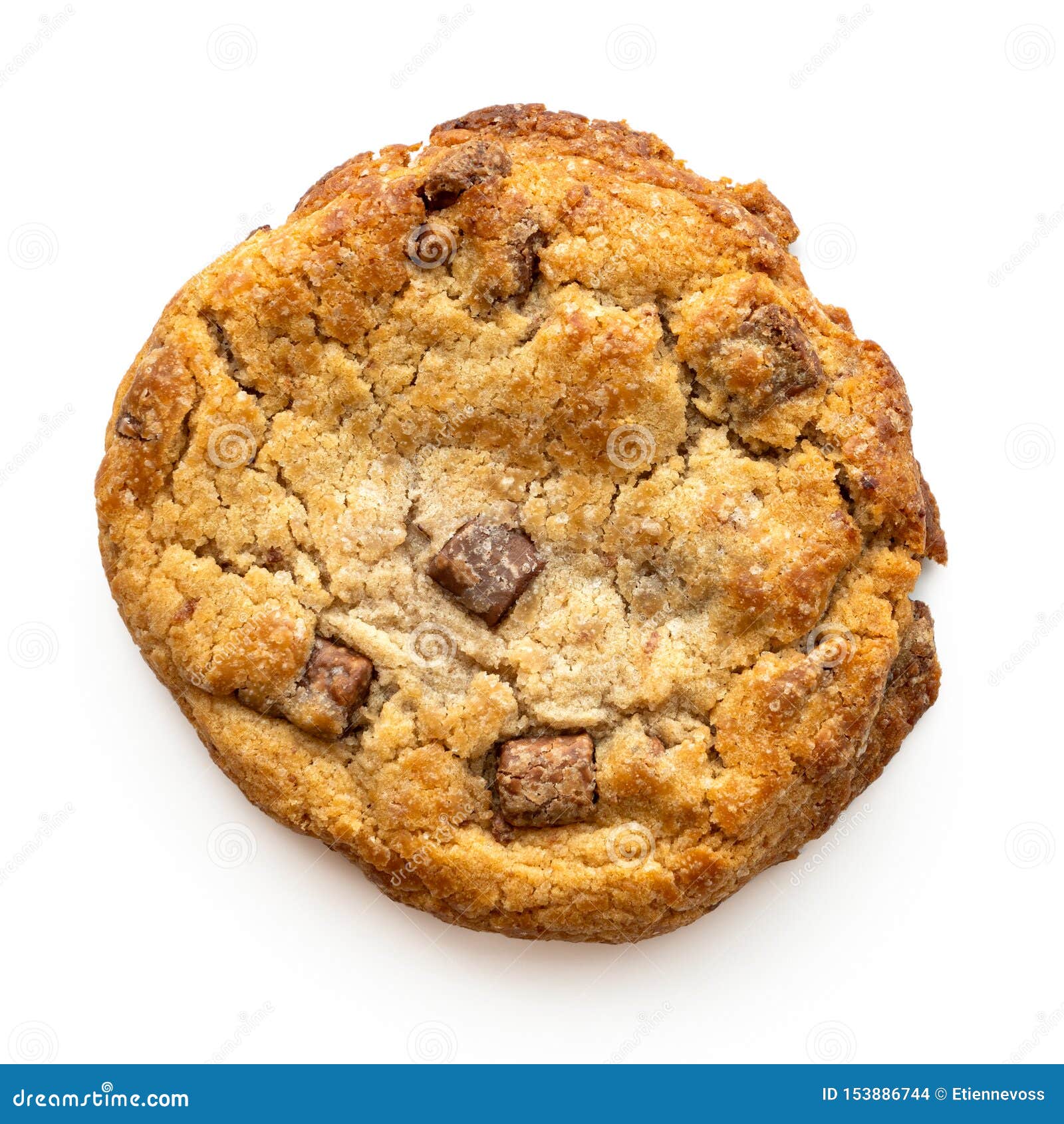 Home Made Light Brown Chocolate Chip Cookie Isolated on White from