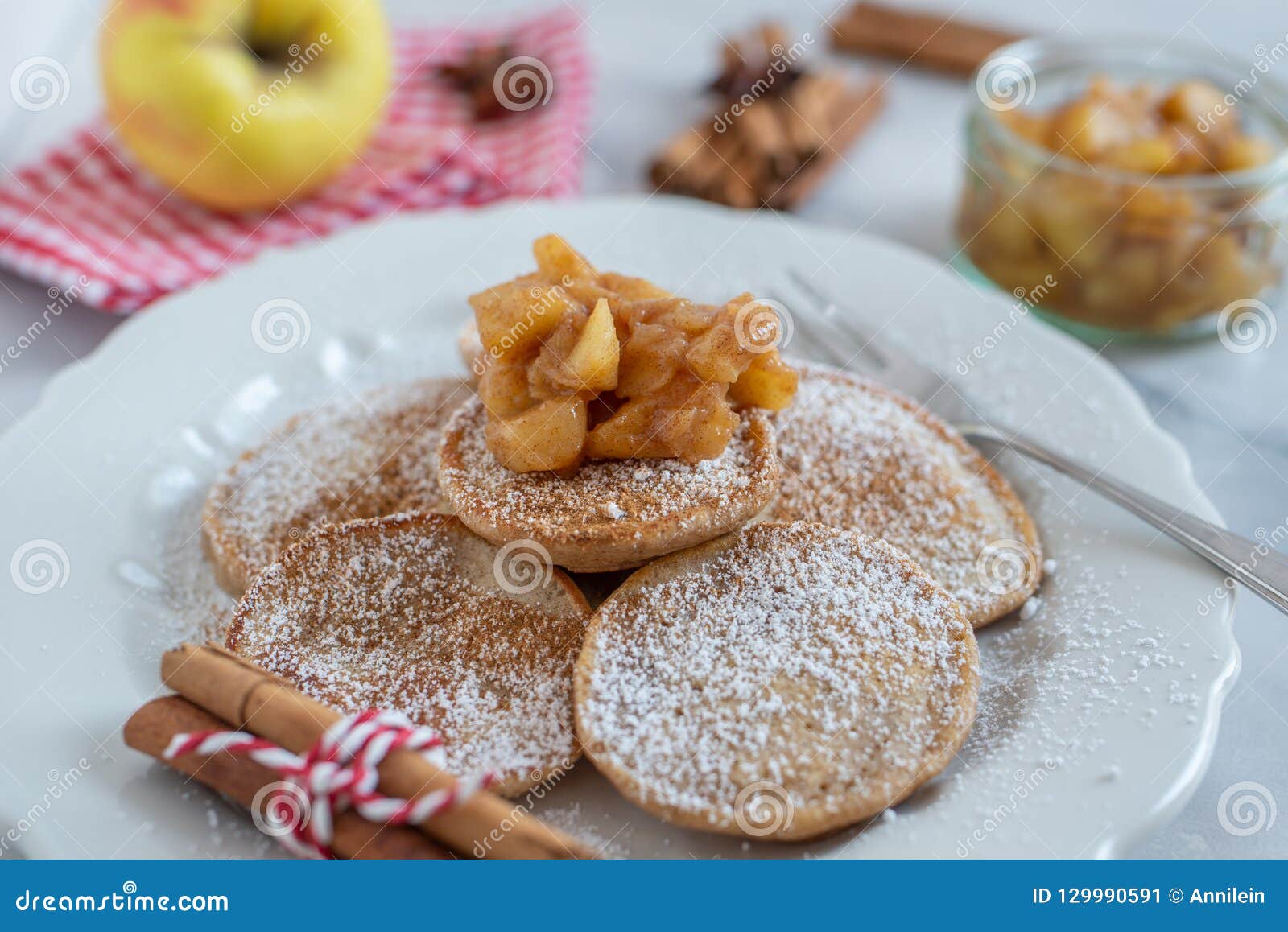 Home Made Sweet Pancakes with Apples for Breakfast Stock Image Image