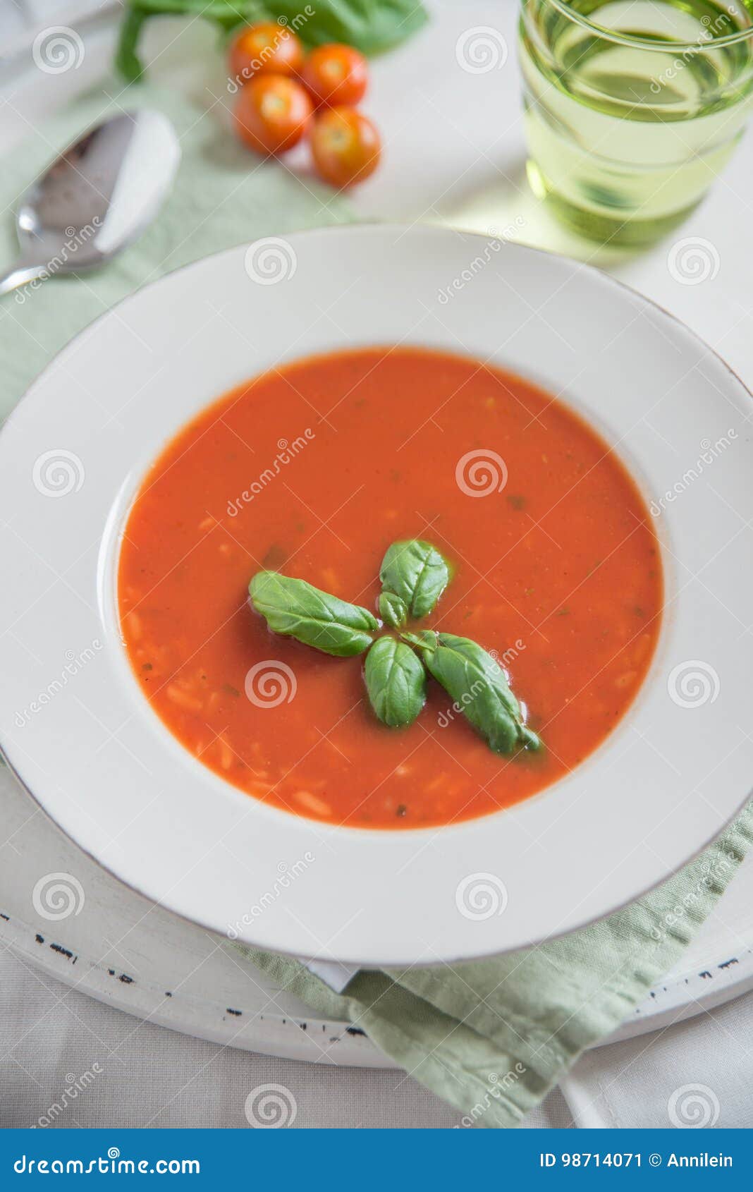 Tomato Soup with Basil Leaves in a Bowl Stock Image - Image of healthy ...