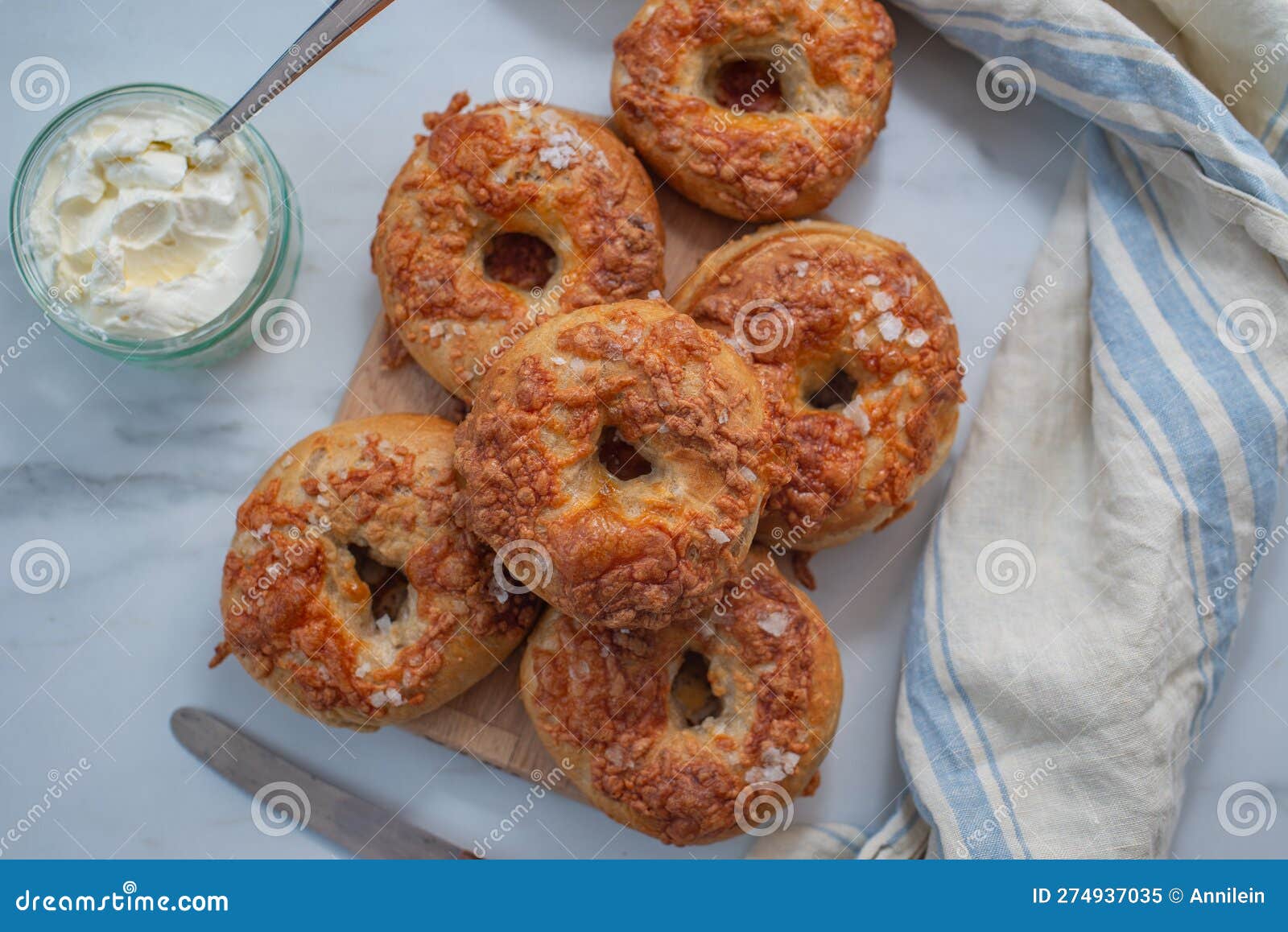 Home Made Whole Grain Bagels with Cheese Stock Image Image of cream