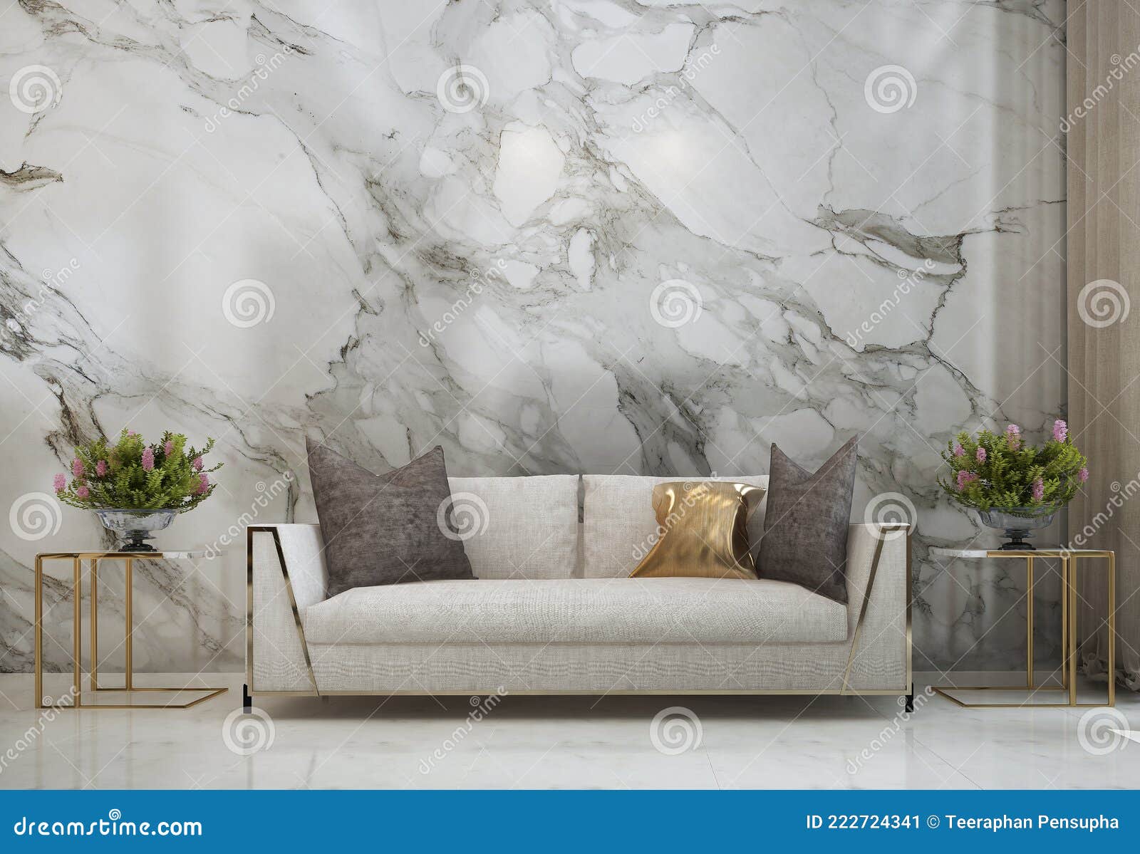 Home and Modern Cozy Living Room Interior and Empty Marble Wall Texture ...