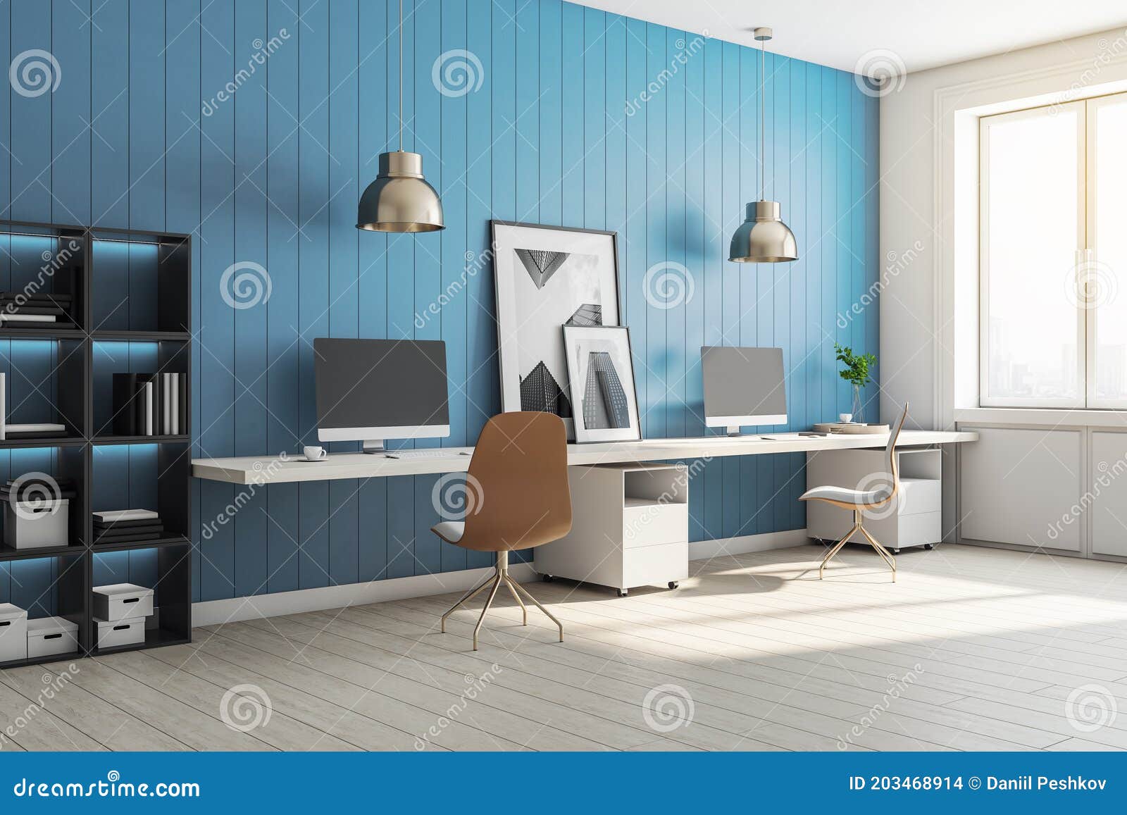 Home Office with Blank Computer Screen Stock Illustration