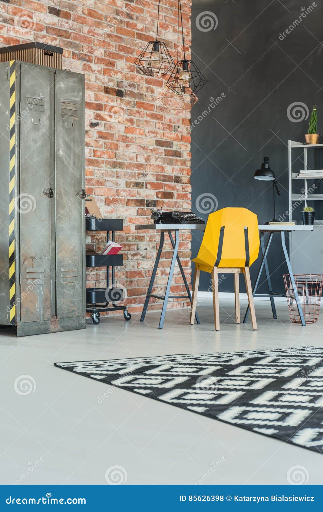Home Office with Brick Wall Stock Photo Image of carpet, decor 85626398