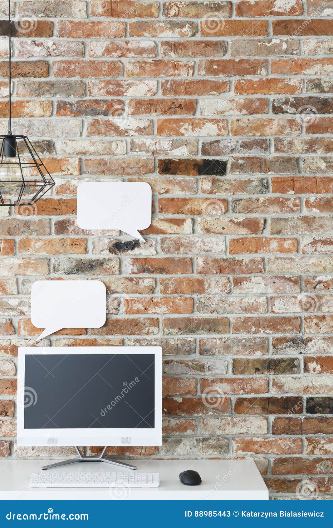 Home Office with Brick Wall Stock Image Image of business, design