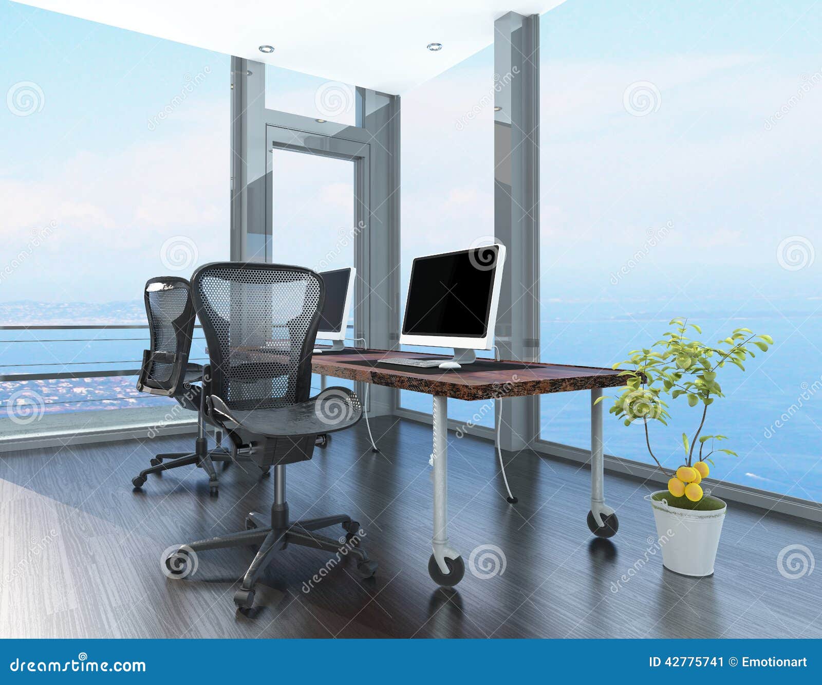 Home Office In A Coastal Apartment Stock Illustration