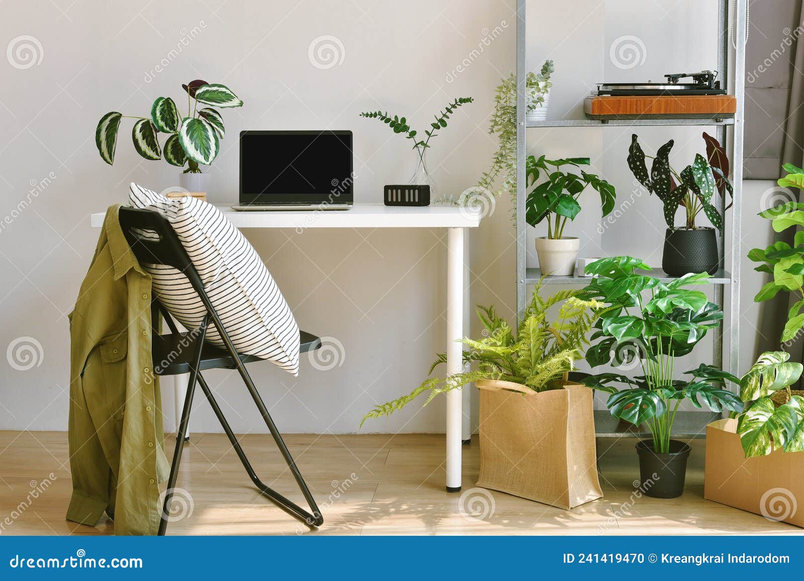 Home Office Decorate with Green Nature Tree Plants, Workspace and ...