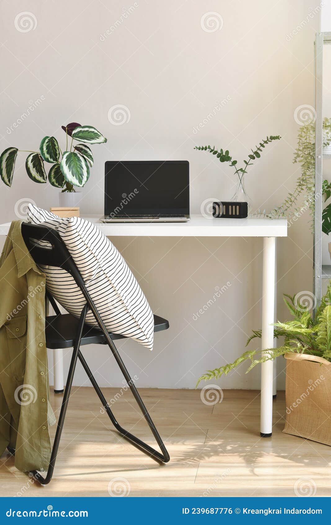 Home Office Decorate with Green Nature Tree Plants, Workspace and ...