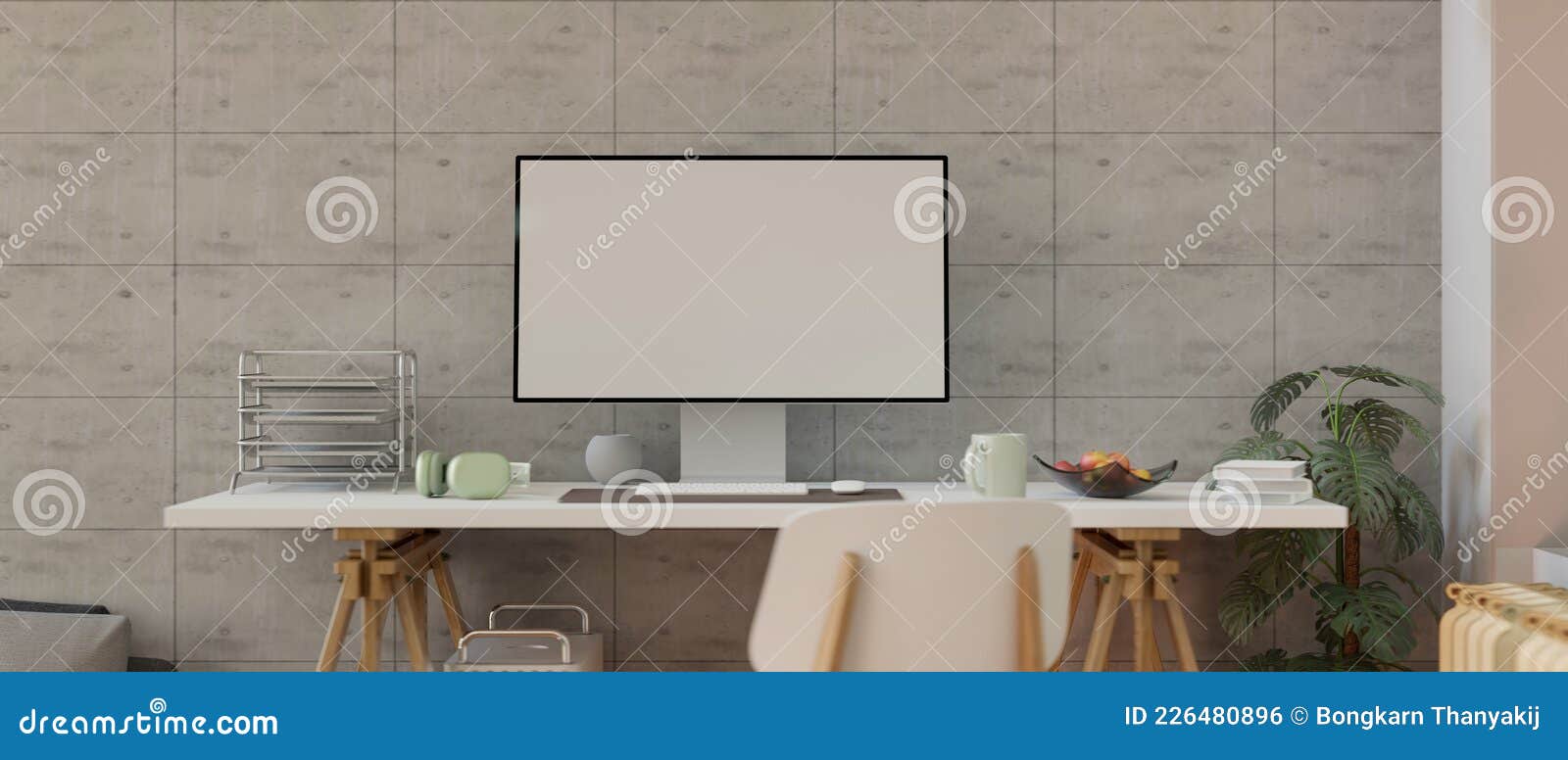 Home Office with Desktop Computer Mockup, Concrete Wall Stock Illustration - Illustration of grey, concrete: 226480896 Home Office with Desktop Computer Mockup, Concrete Wall Stock Illustration - Illustration of grey, concrete: 226480896