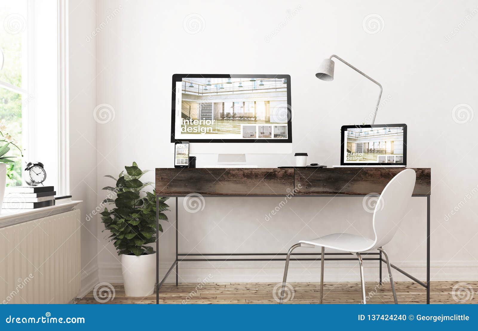 Home Office Devices Awesome Responsive Interior Design Stock Photo