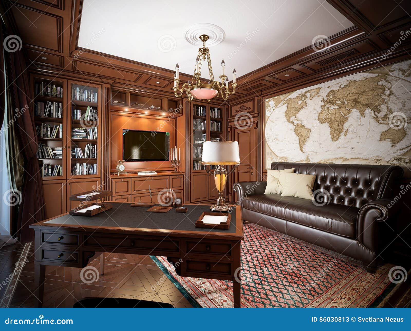 Home Office Interior Design in Classic Style Stock Illustration -  Illustration of living, male: 86030813
