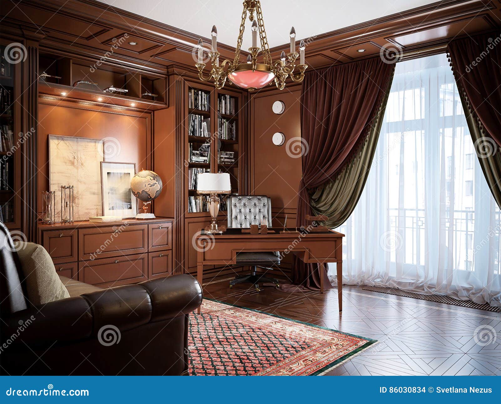 Home Office Interior Design In Classic Style Stock Illustration