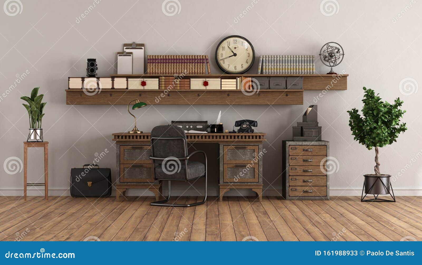 Home Office In Retro Style With Old Desk Stock Illustration