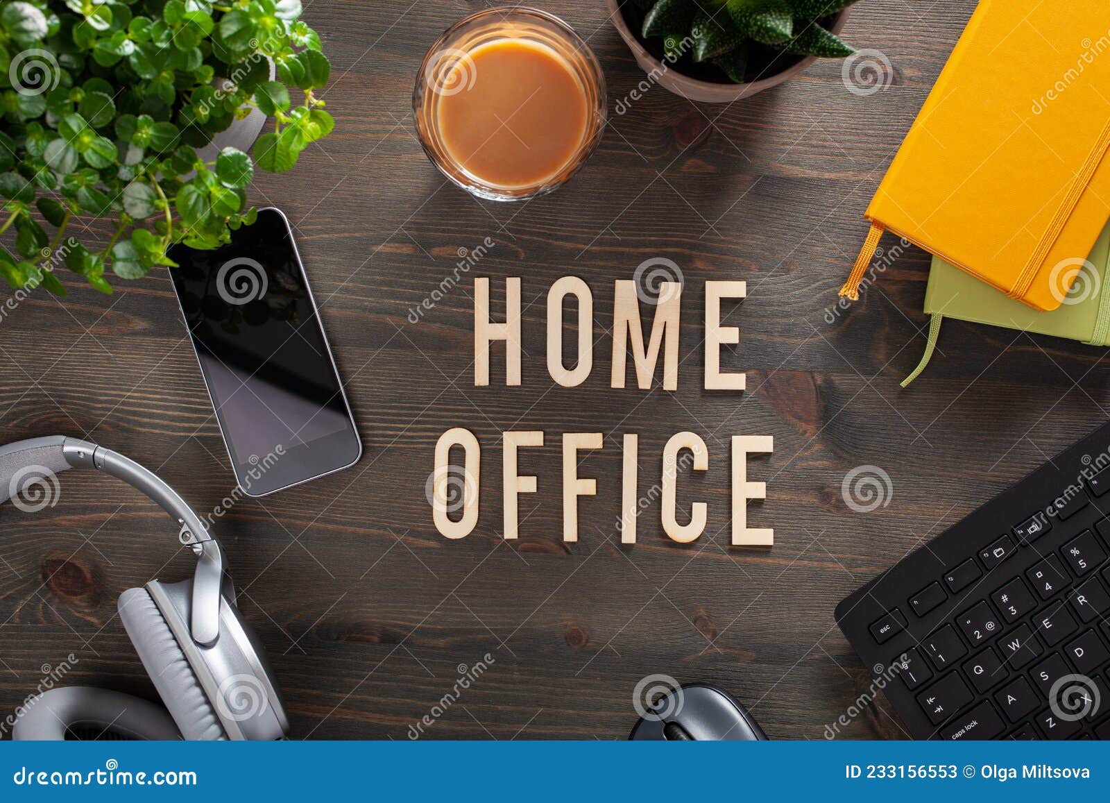 Home Office Text Desk with Keyboard Computer Smartphone Notebook